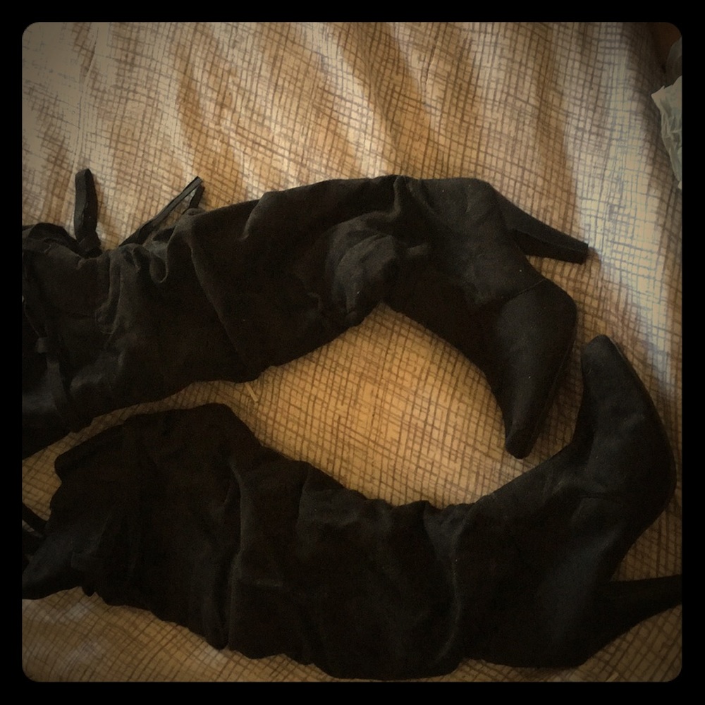 Mid knee black suede- cotton boots 👢